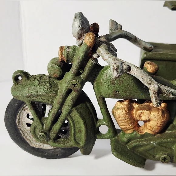 Vintage Cast Iron U.S Parcel Post Motorcycle With Detachable Rider Mail Man - Picture 7 of 10